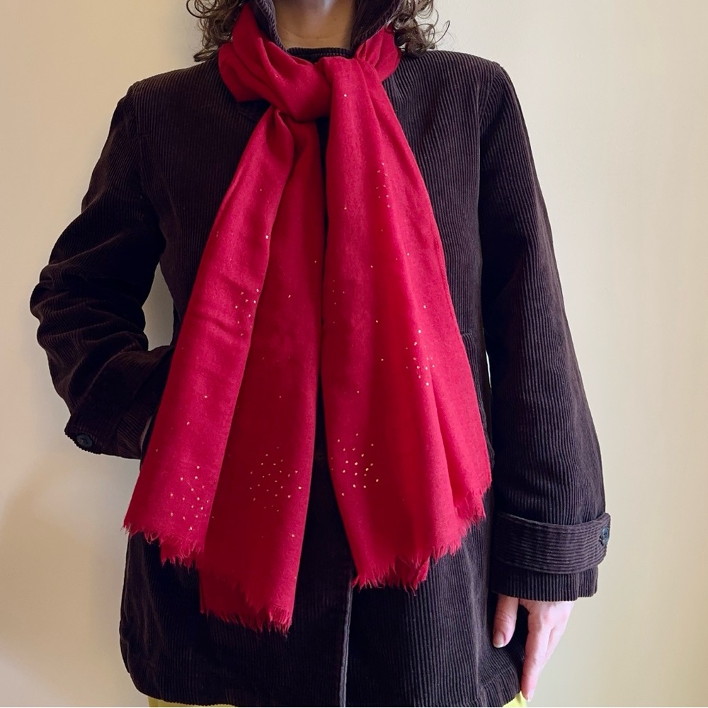 Eileen Fisher - Red Wool Scarf with Gold Sparkles